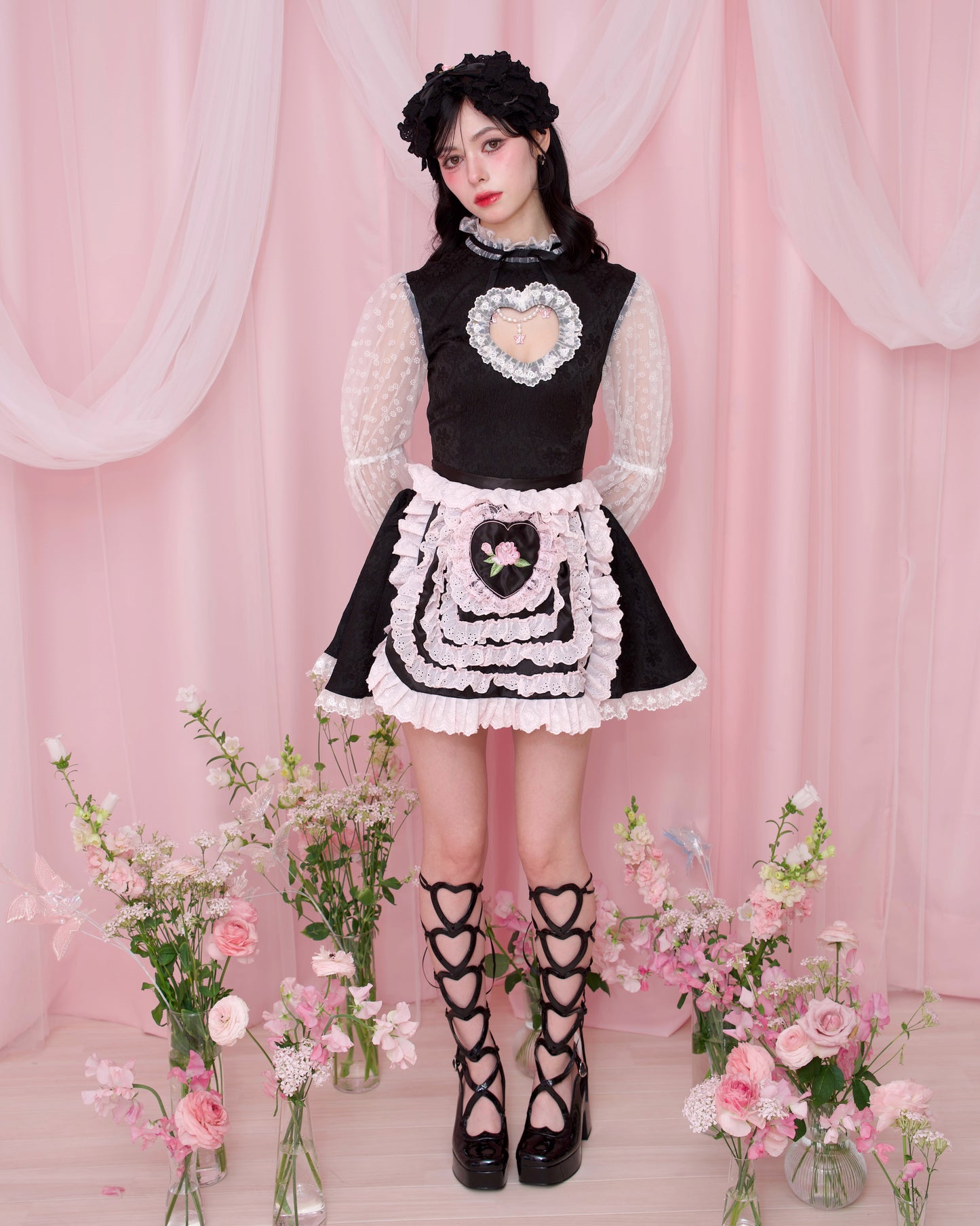 Cottage Frill Apron - Black