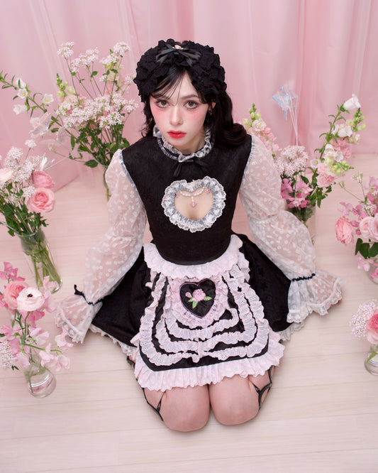 Cottage Frill Apron - Black