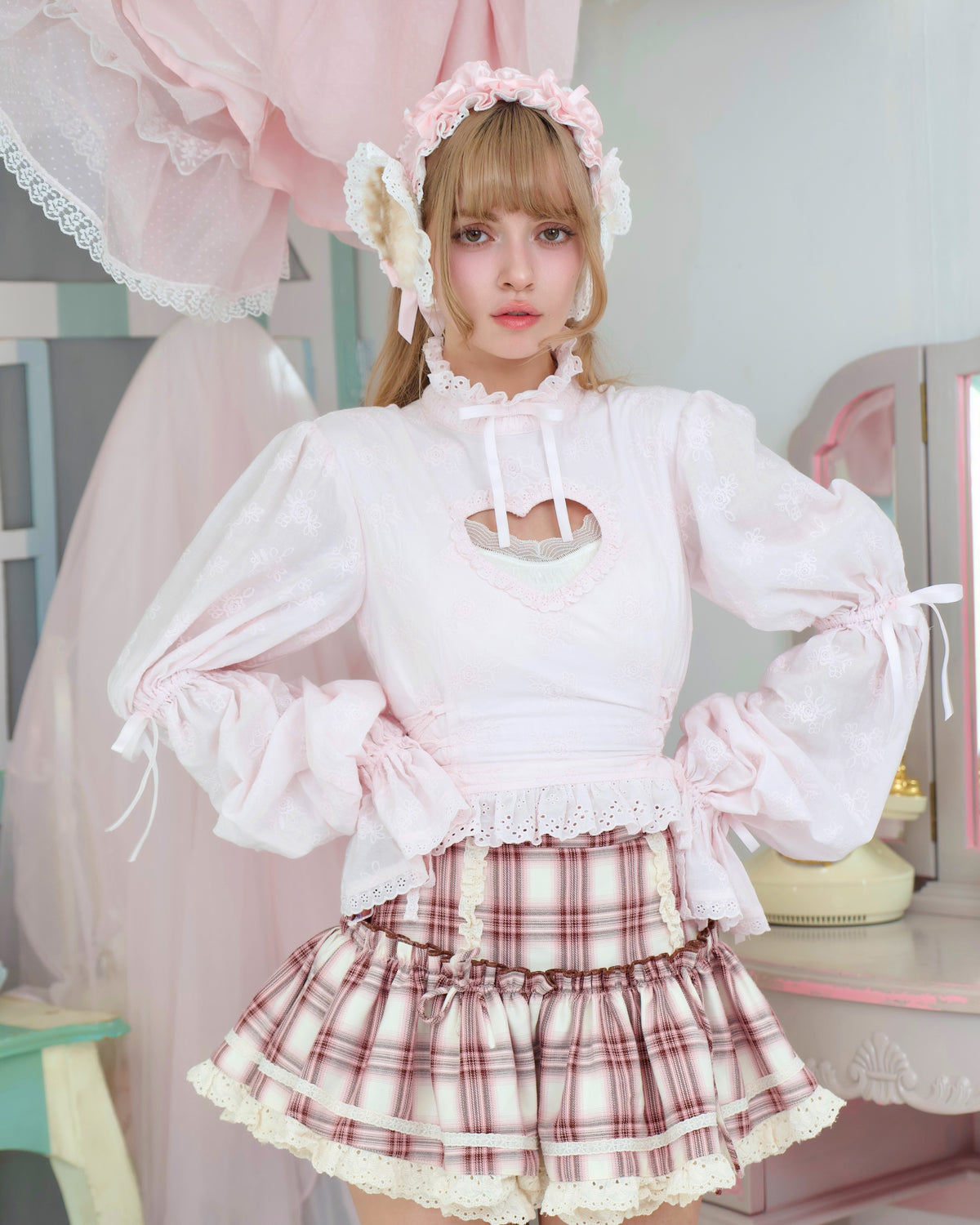 Cupid's Charm Heart Cutout Cotton Blouse - Pink // PREORDER