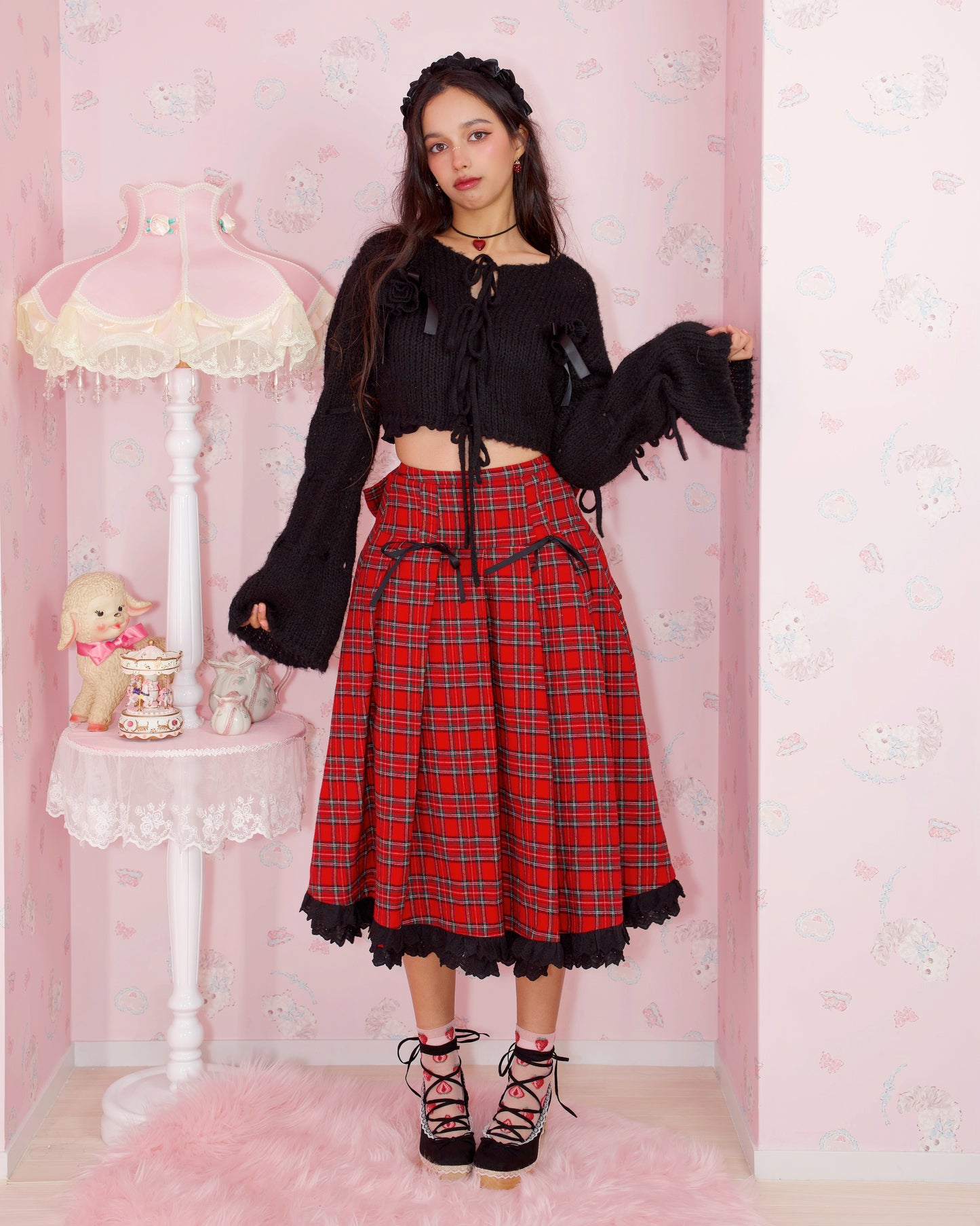 Elegant Ribbon Long Skirt - Red // PREORDER