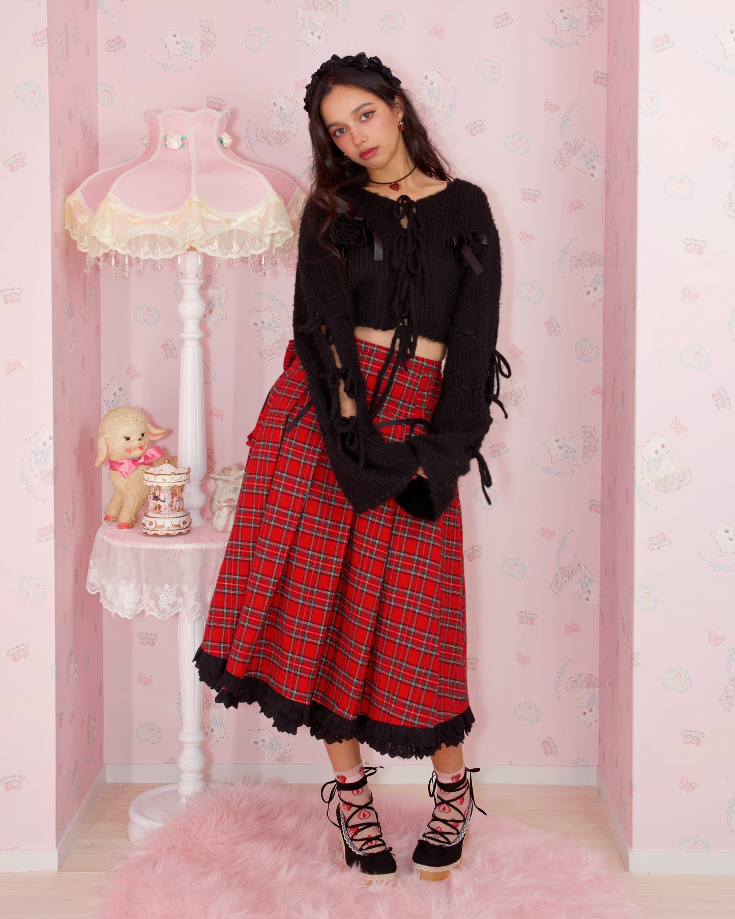 Elegant Ribbon Long Skirt - Red // PREORDER