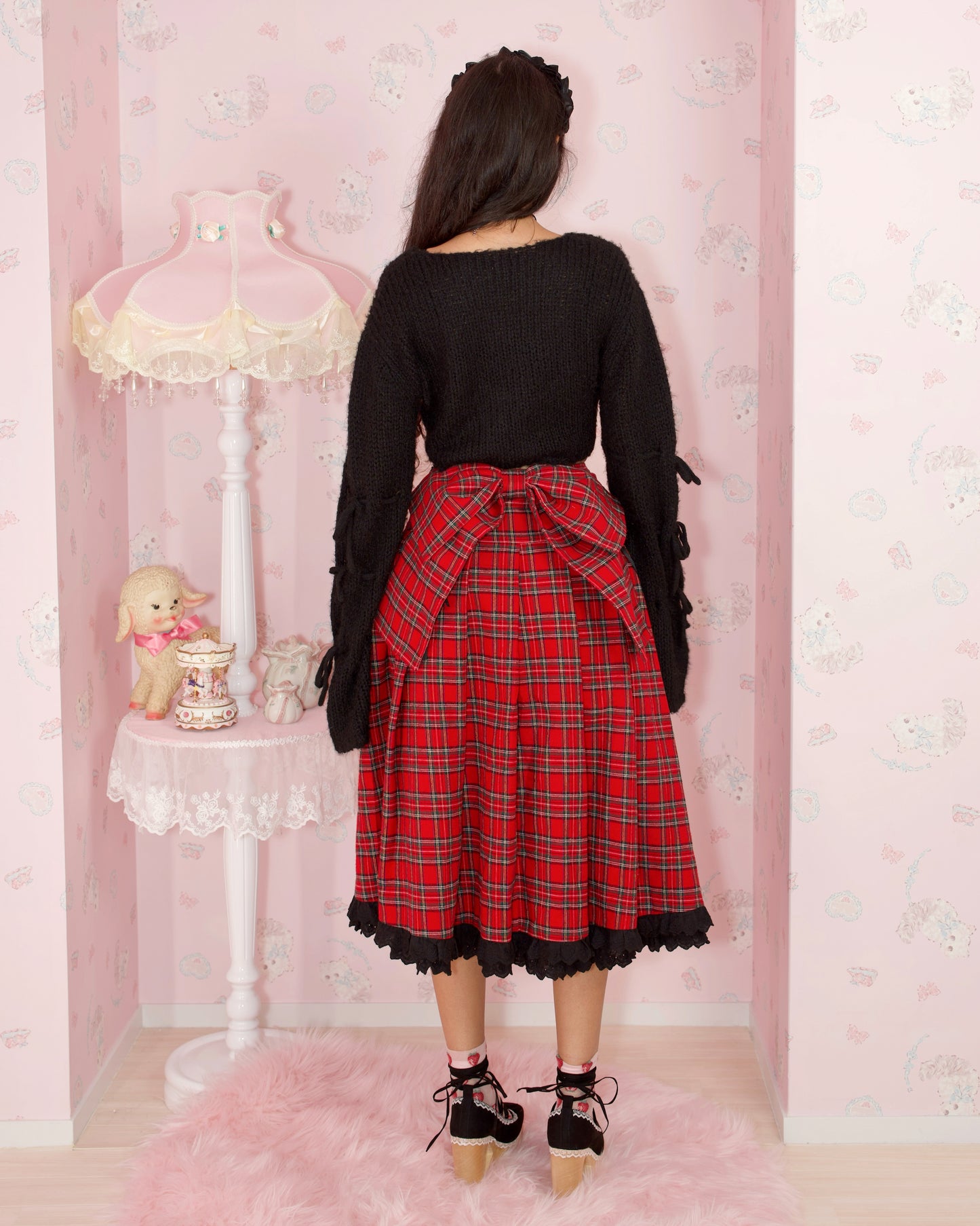 Elegant Ribbon Long Skirt - Red // PREORDER