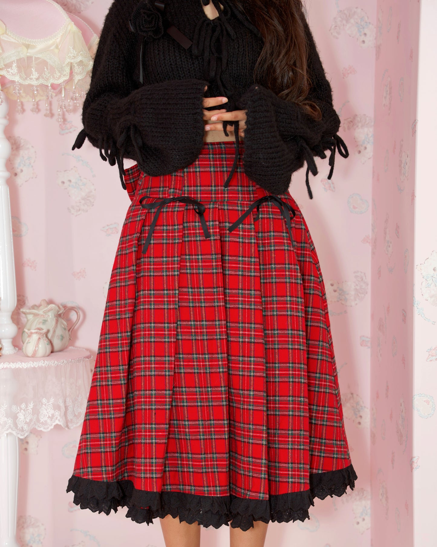 Elegant Ribbon Long Skirt - Red // PREORDER