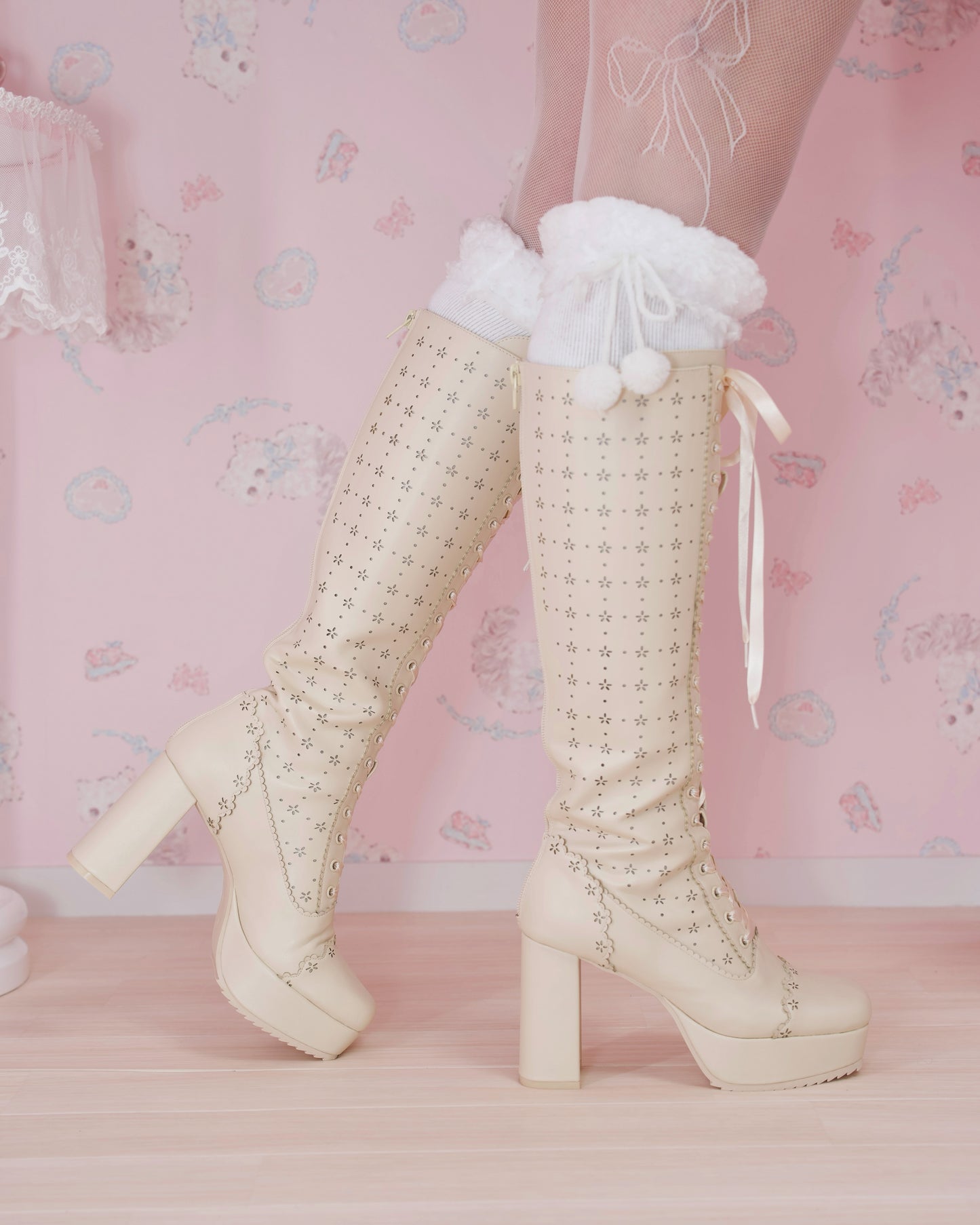 Sweet Obsession Knee-High Lace Up Boots - Vanilla // PREORDER