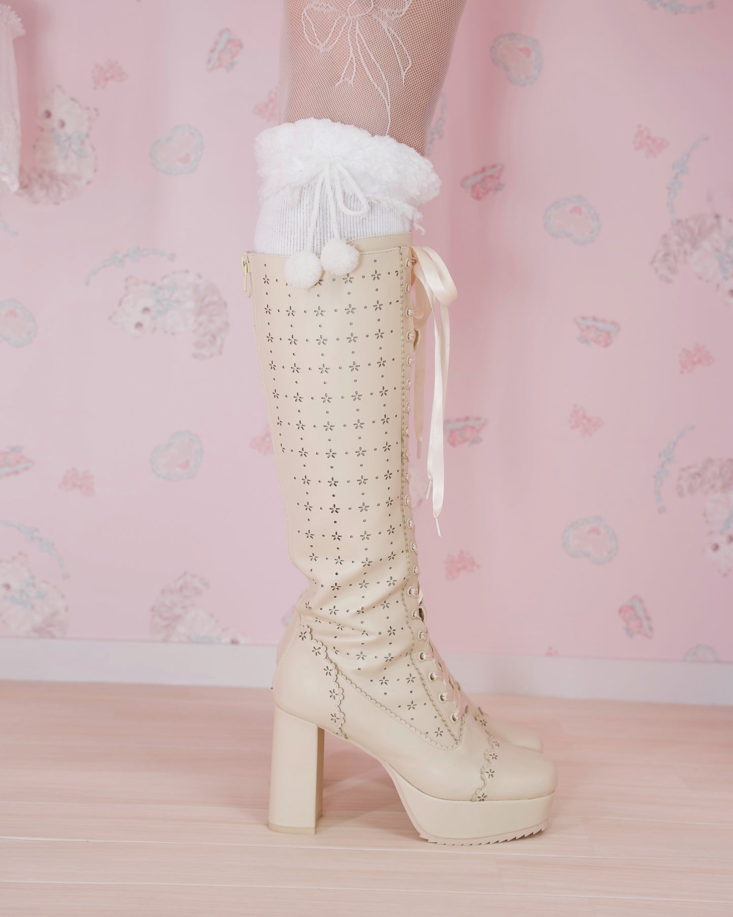 Sweet Obsession Knee-High Lace Up Boots - Vanilla // PREORDER