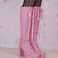 Sweet Obsession Knee-High Lace Up Boots - Raspberry // PREORDER
