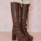 Sweet Obsession Knee-High Lace Up Boots - Chocolate // PREORDER