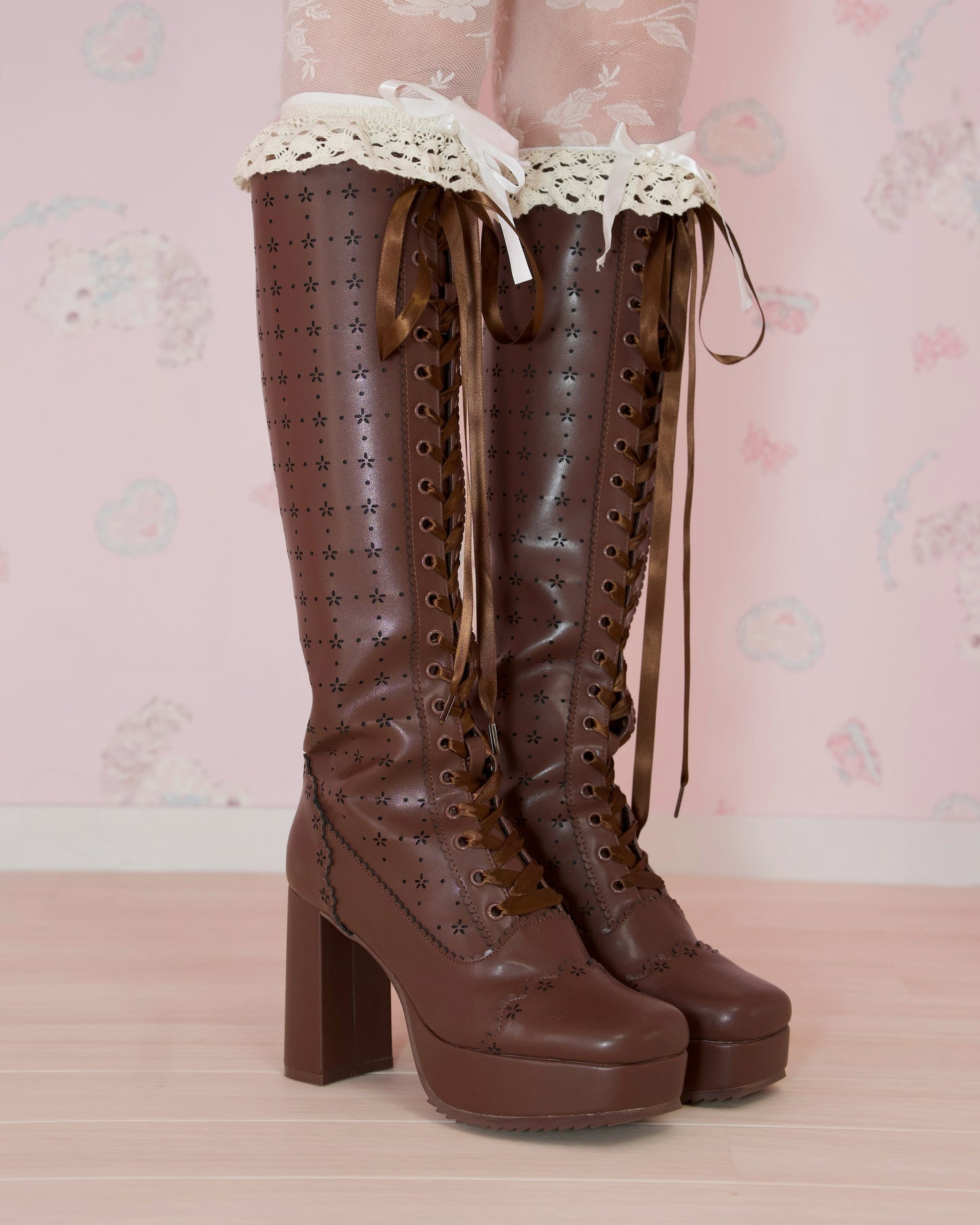 Sweet Obsession Knee-High Lace Up Boots - Chocolate // PREORDER