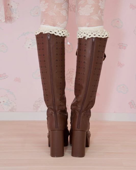 Sweet Obsession Knee-High Lace Up Boots - Chocolate // PREORDER