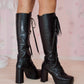 Sweet Obsession Knee-High Lace Up Boots - Liquorice // PREORDER