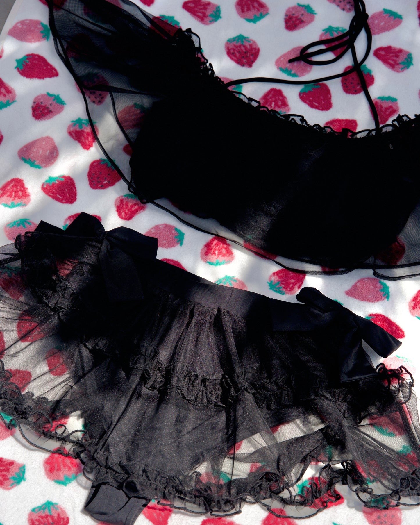 Rosette Veil Two Piece Swimsuit Black BOTTOM PREORDER