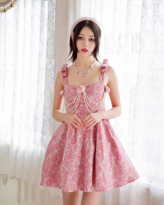 Roses And Pearls Ribbon Strap Dress