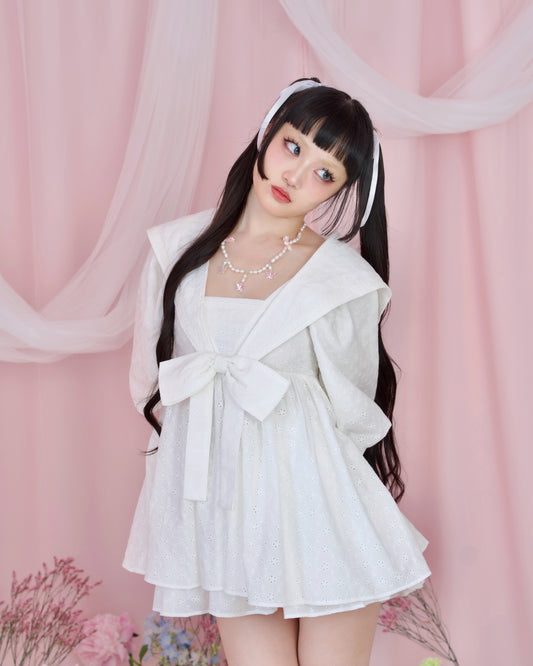 Sweet Sailor Cotton Dress - White // PREORDER