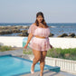 Rosette Veil Two Piece Swimsuit Floral Pink TOP PREORDER