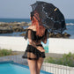 Rosette Veil Two Piece Swimsuit Black TOP PREORDER