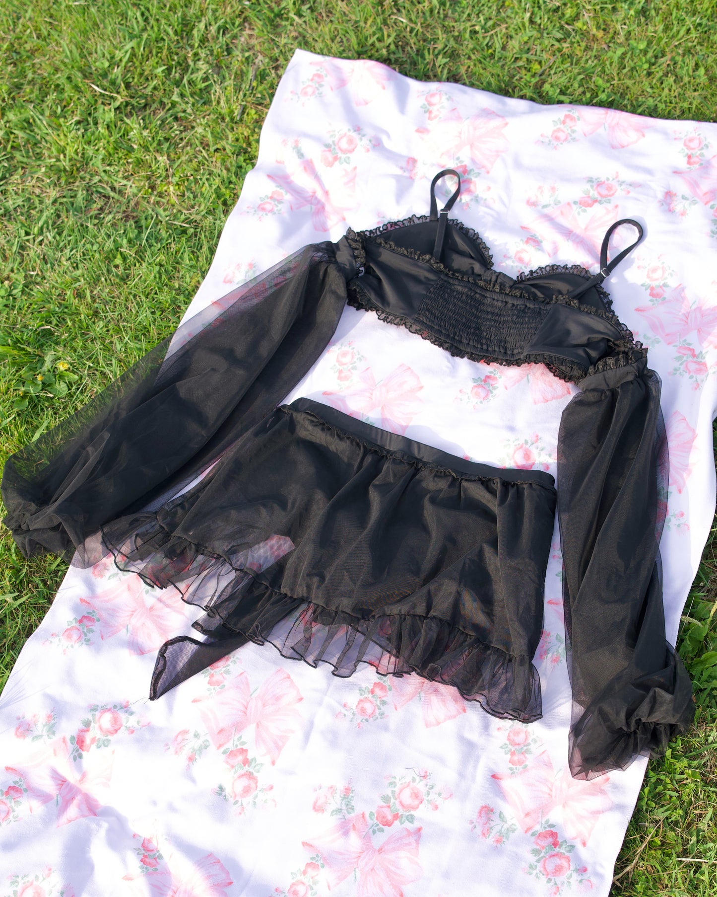Flutters in the Breeze Two Piece Swimsuit Black BOTTOM PREORDER