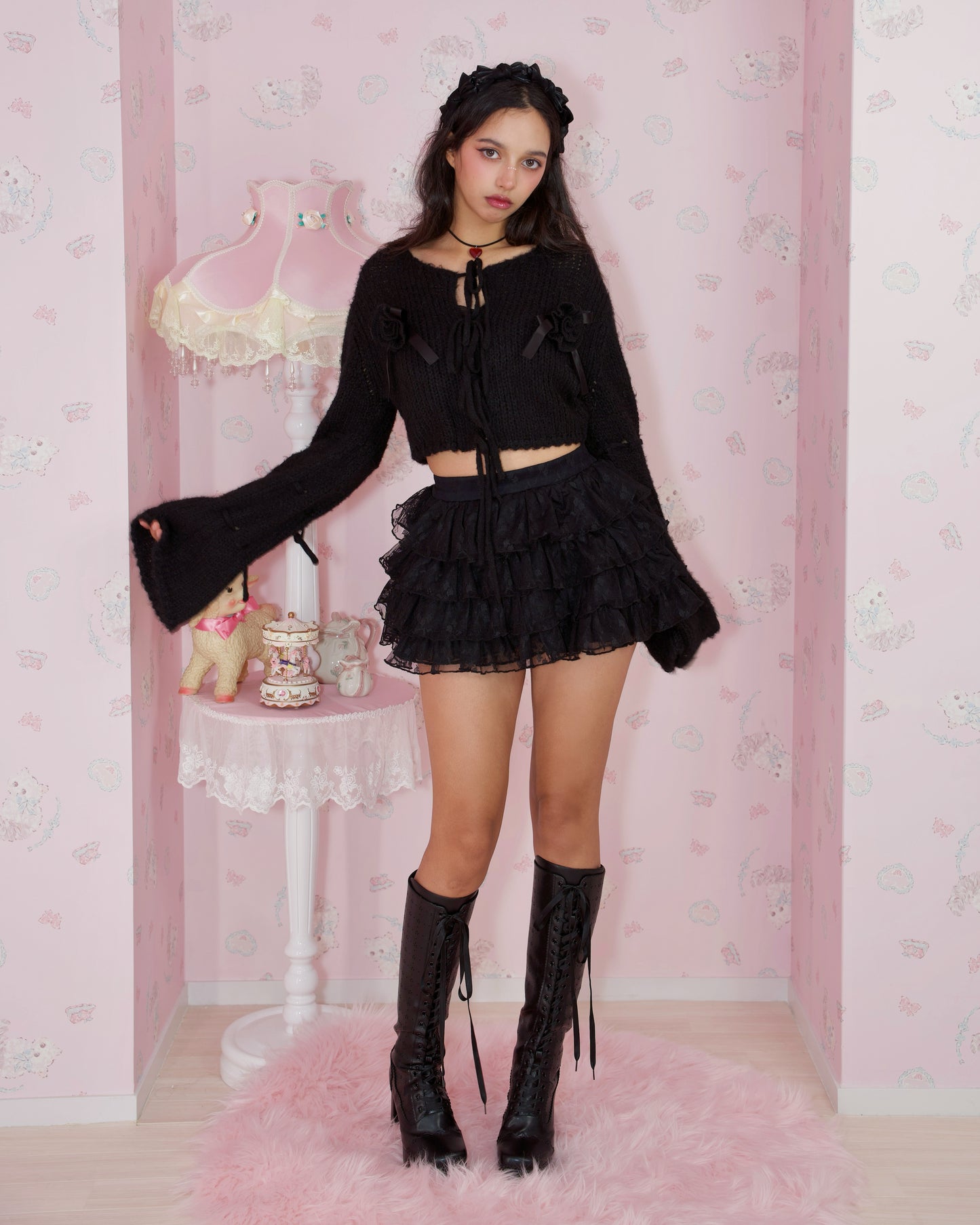 Sweet Obsession Knee-High Lace Up Boots - Liquorice // PREORDER
