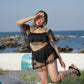 Rosette Veil Two Piece Swimsuit Black BOTTOM PREORDER