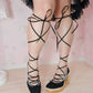 "Cupid's Ballerina" Heart Platform Lace Up Shoes (WIDE FIT) - Black // PREORDER