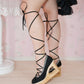 "Cupid's Ballerina" Heart Platform Lace Up Shoes (WIDE FIT) - Black // PREORDER