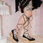 "Cupid's Ballerina" Heart Platform Lace Up Shoes (WIDE FIT) - Black // PREORDER