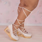 "Cupid's Ballerina" Heart Platform Lace Up Shoes (WIDE FIT) - Cream // PREORDER