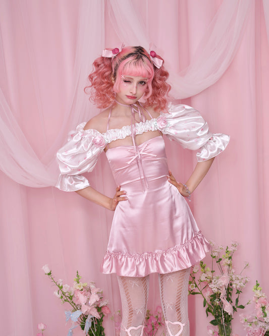 Rose Bouquet Puff Sleeves - White