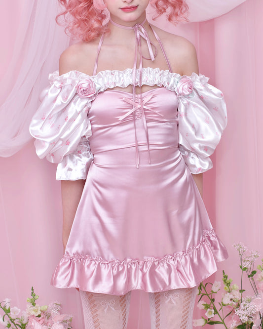 Rose Bouquet Puff Sleeves - White