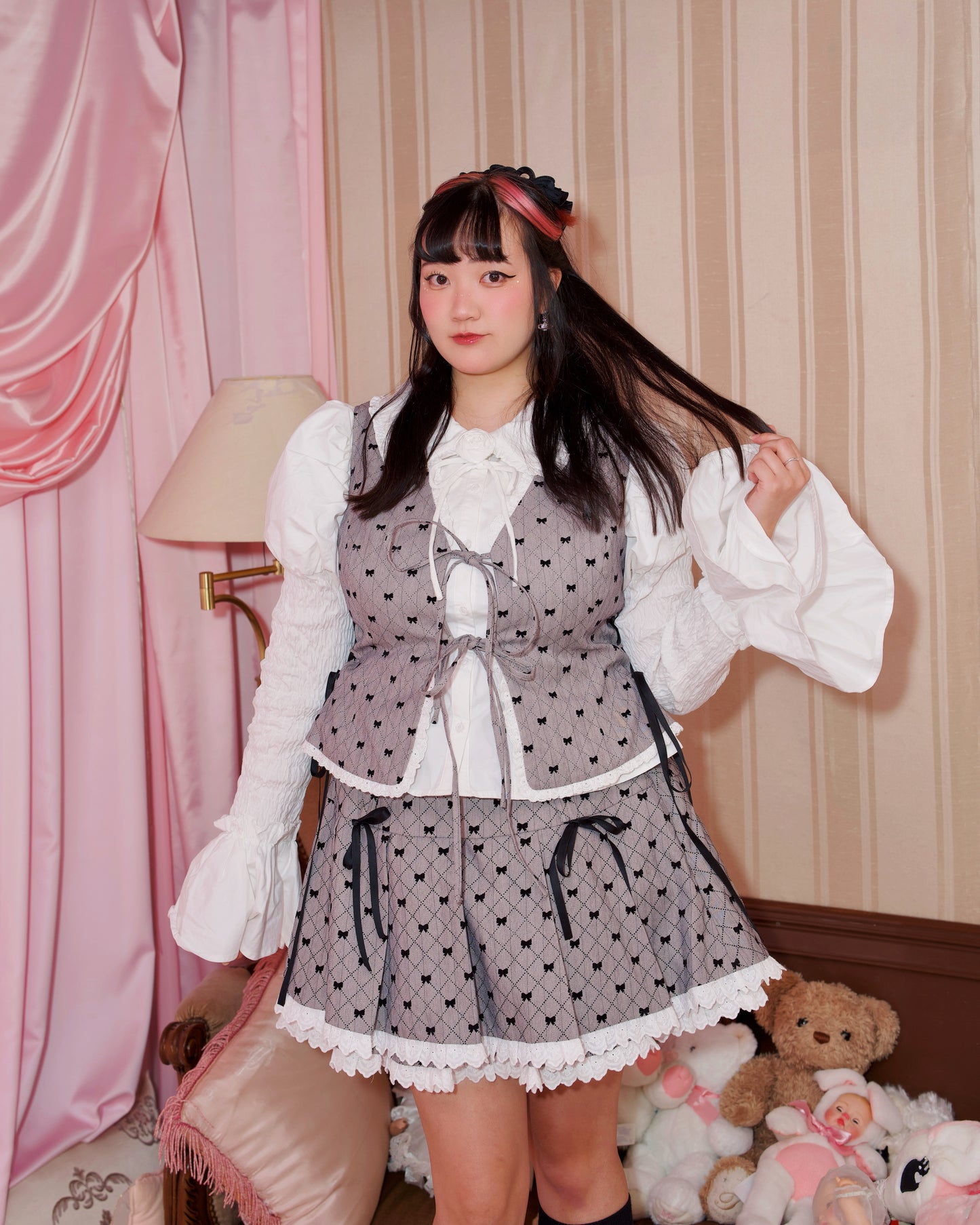 Ribboned Charm Set Skirt - Grey // PREORDER