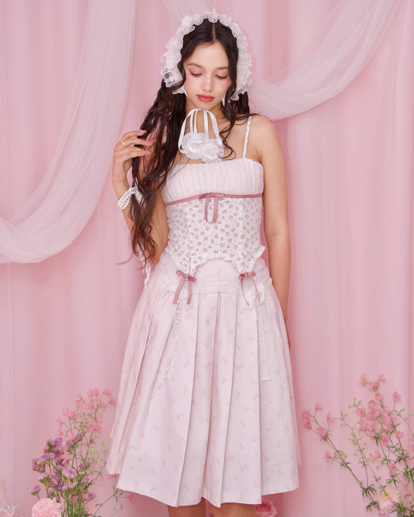 Love Note Long Pleated Skirt - Pink