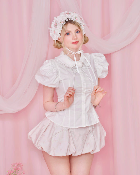 Rosa D'Amour Shortsleeve Blouse - White // PREORDER