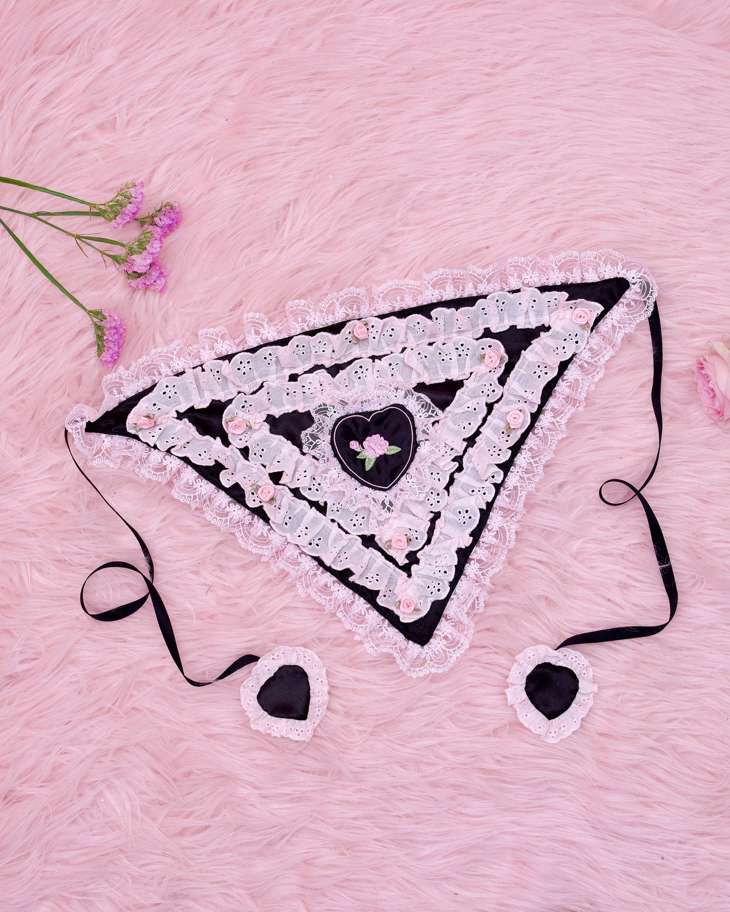 Cherie Lace Head Scarf - Black x Pink // PREORDER
