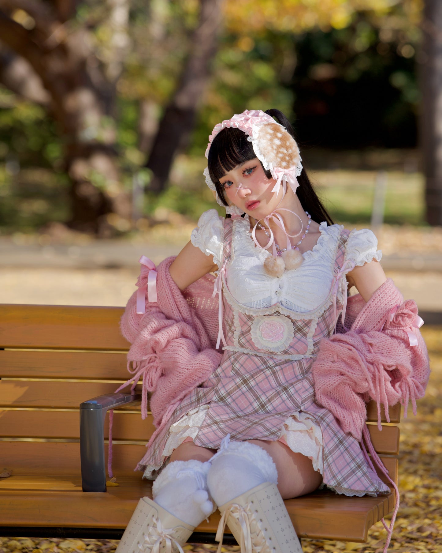 Lacy Biscuit Corset Skirt - Pink Check // PREORDER