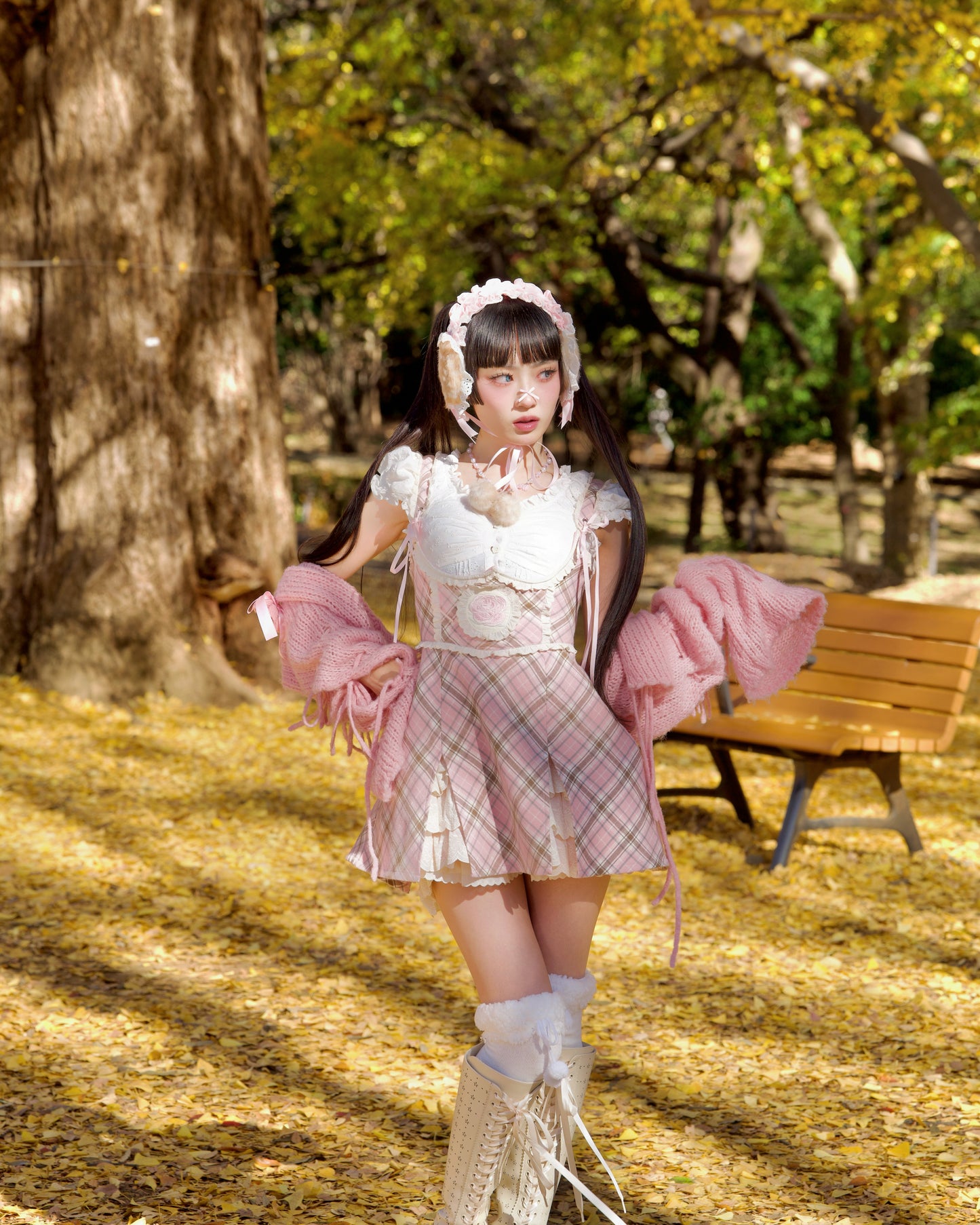 Lacy Biscuit Corset Skirt - Pink Check // PREORDER