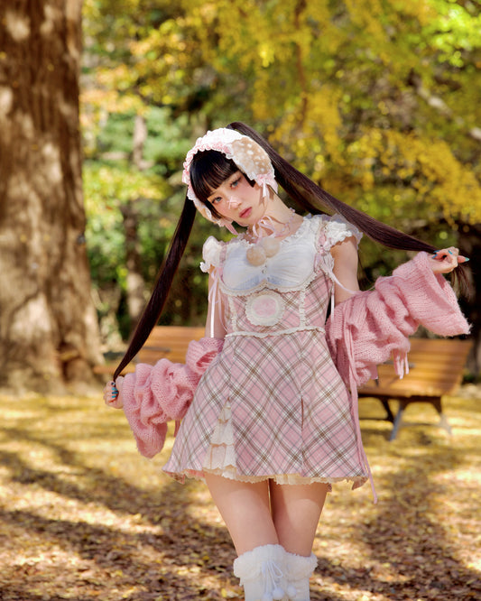 Lacy Biscuit Corset Skirt - Pink Check // PREORDER