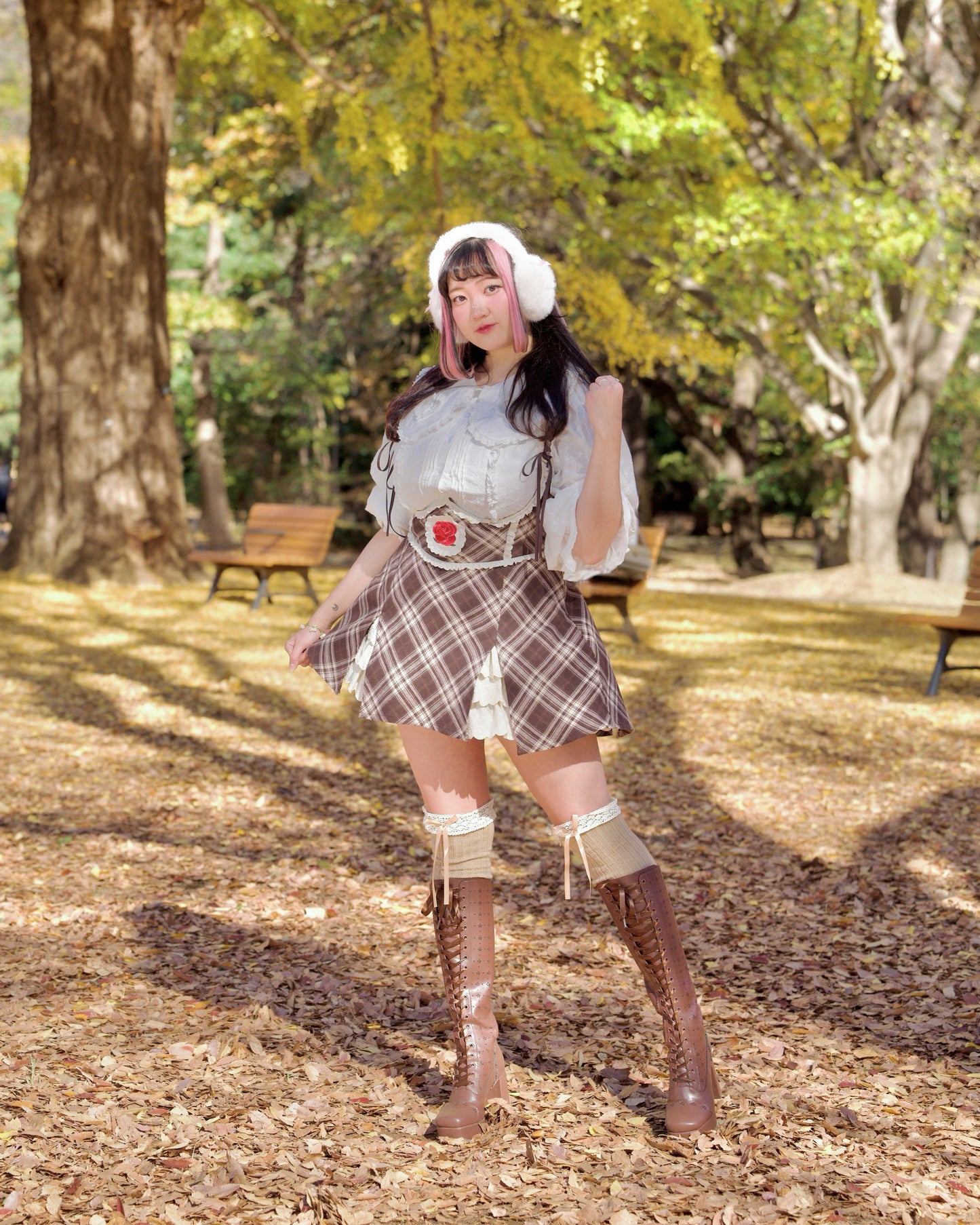 Lacy Biscuit Corset Skirt - Brown Check // PREORDER