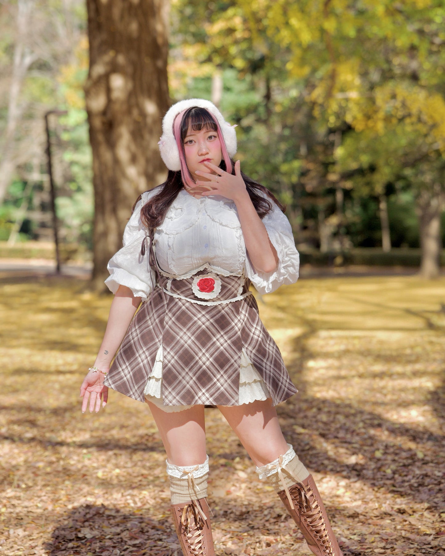 Lacy Biscuit Corset Skirt - Brown Check // PREORDER