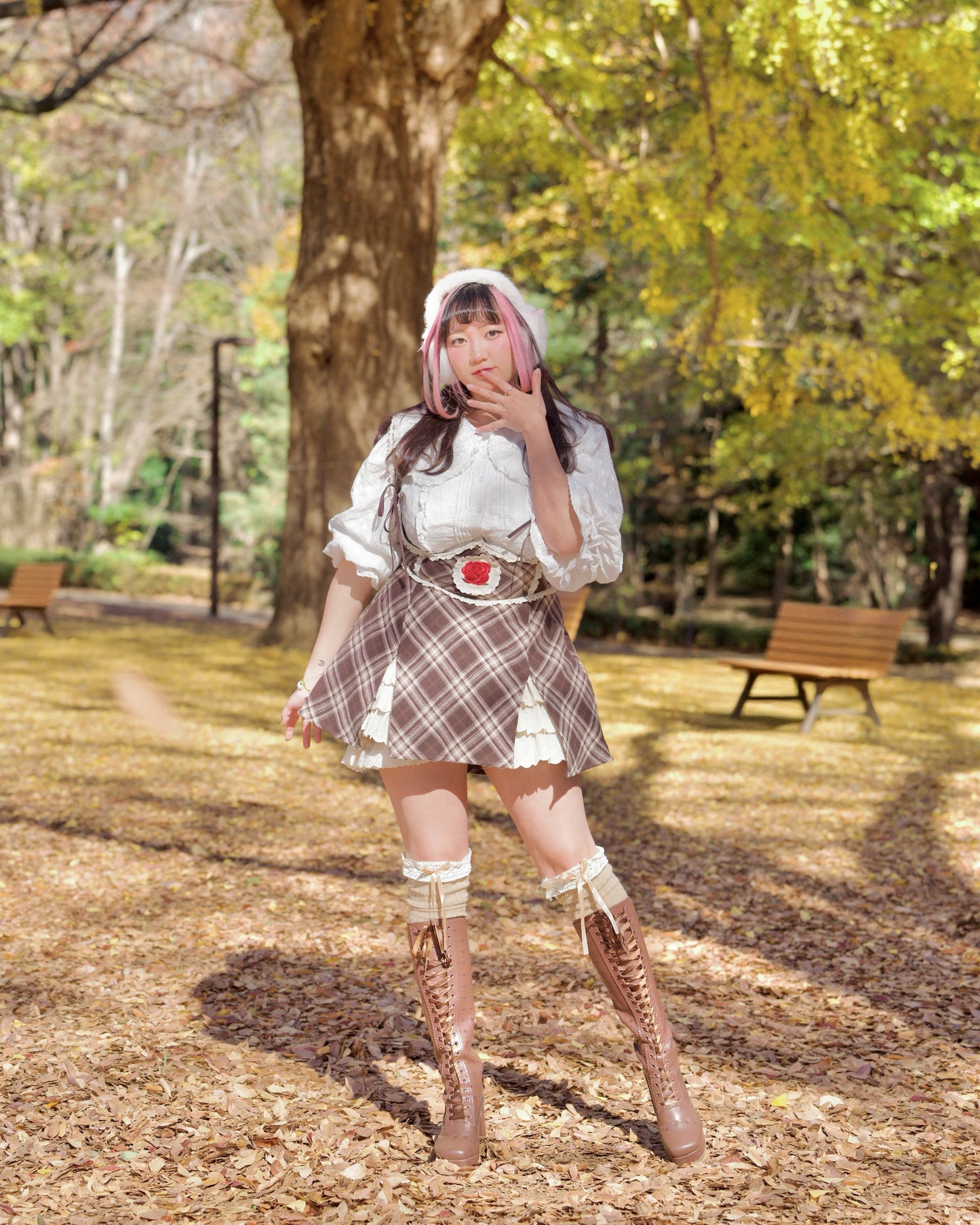 Lacy Biscuit Corset Skirt - Brown Check // PREORDER