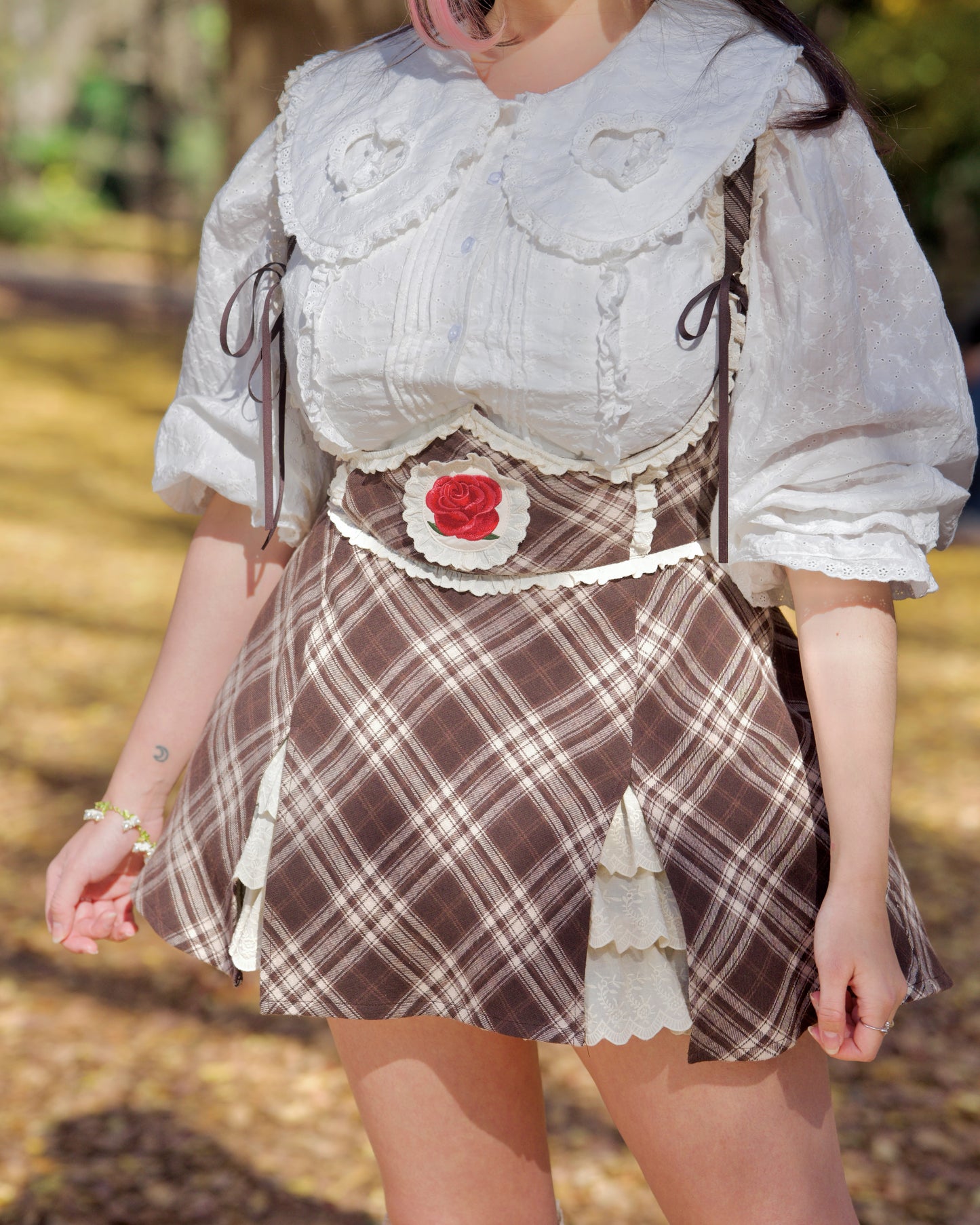 Lacy Biscuit Corset Skirt - Brown Check // PREORDER