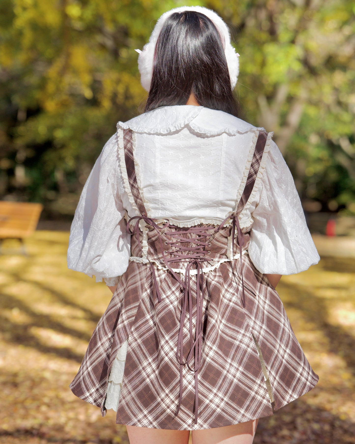 Lacy Biscuit Corset Skirt - Brown Check // PREORDER