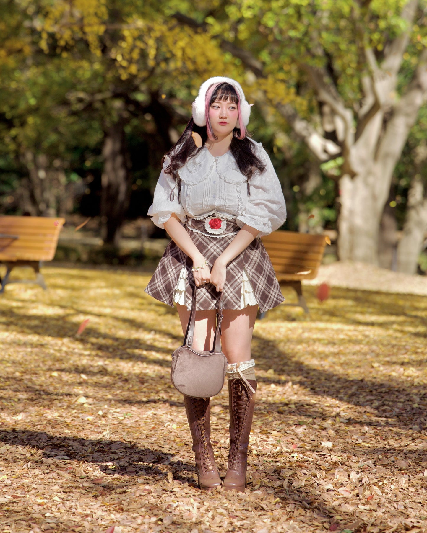 Lacy Biscuit Corset Skirt - Brown Check // PREORDER
