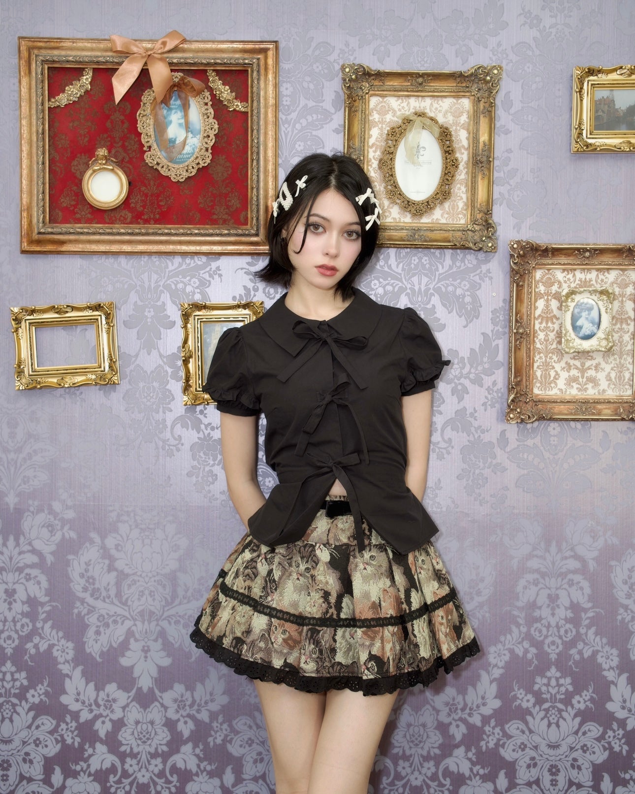 Prep School Idol Kitty Print Skirt // PREORDER