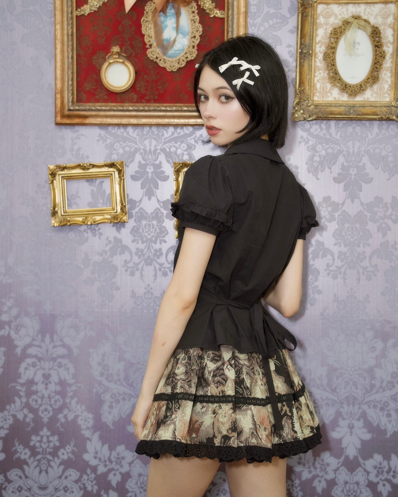 Prep School Idol Kitty Print Skirt // PREORDER