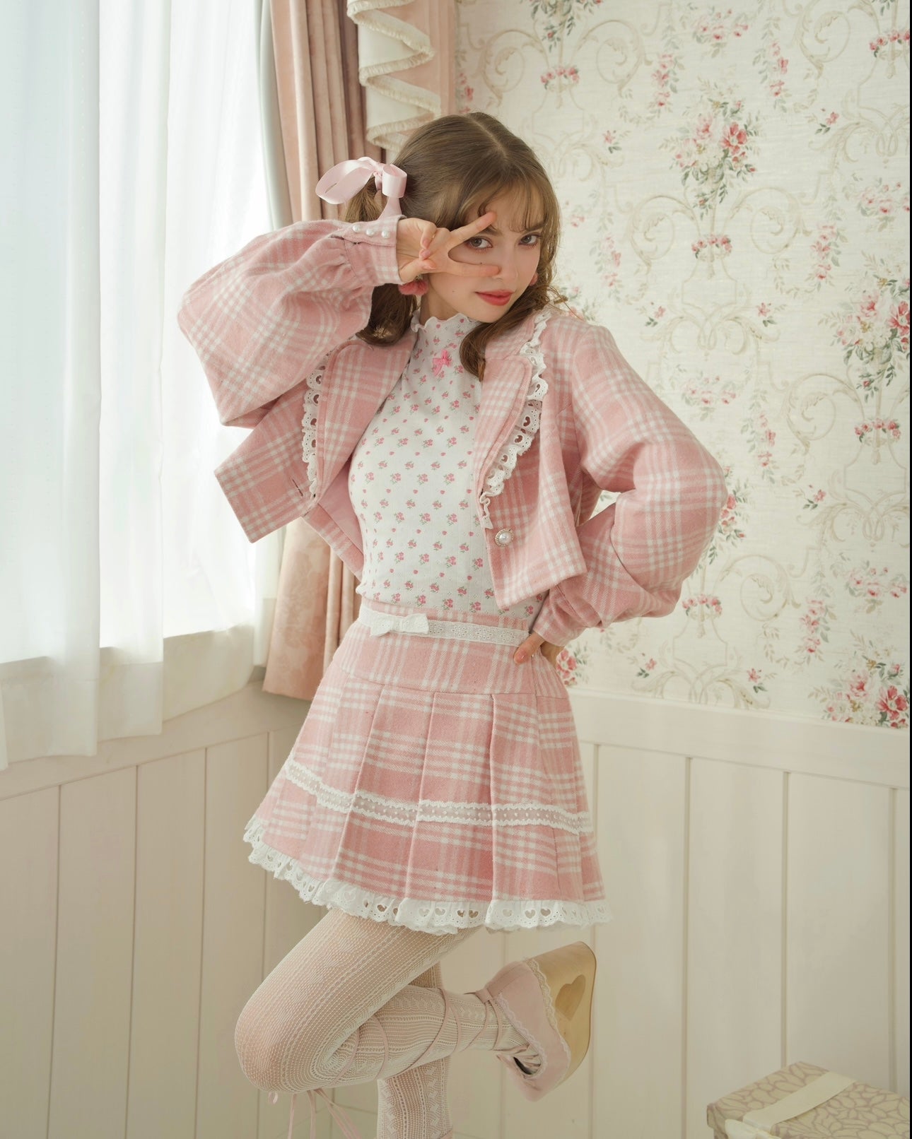 Prep School Idol Pink Check Skirt // PREORDER