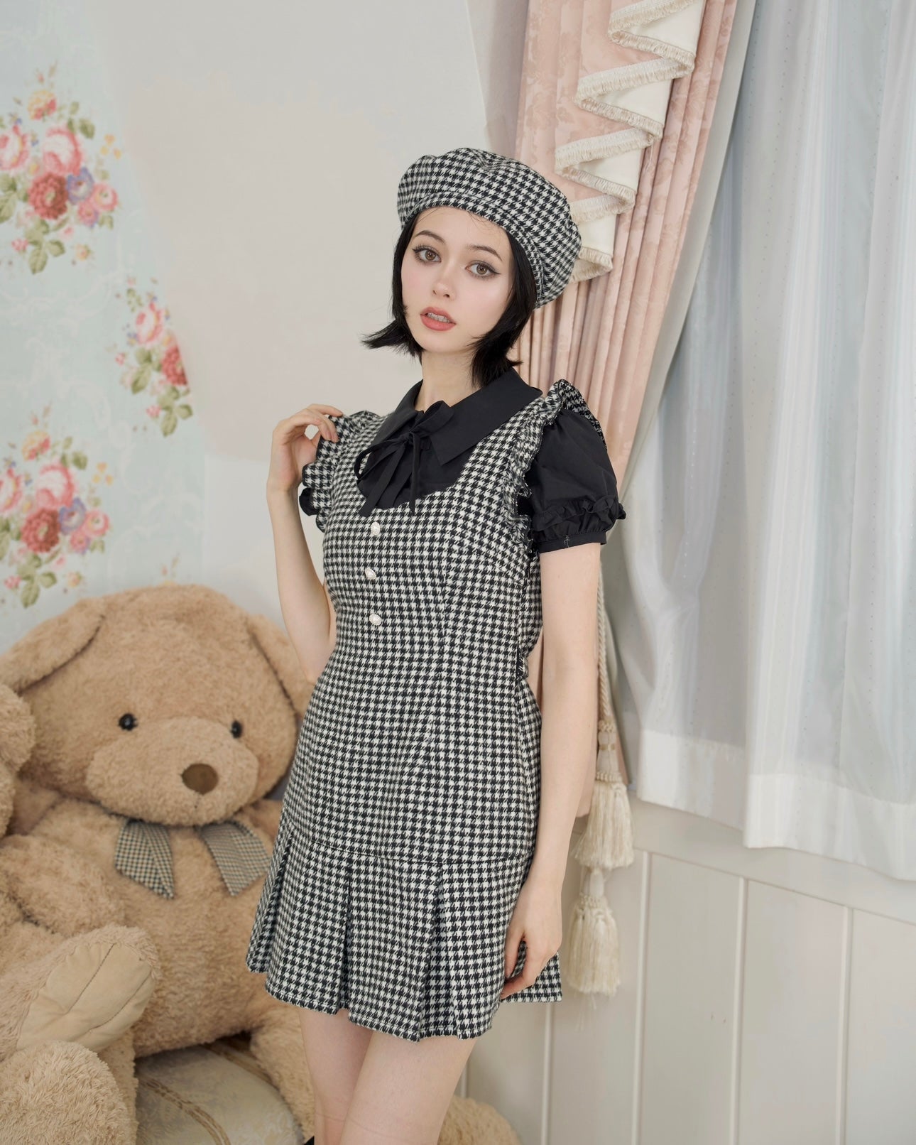 Prep School Idol Black Houndstooth DRESS