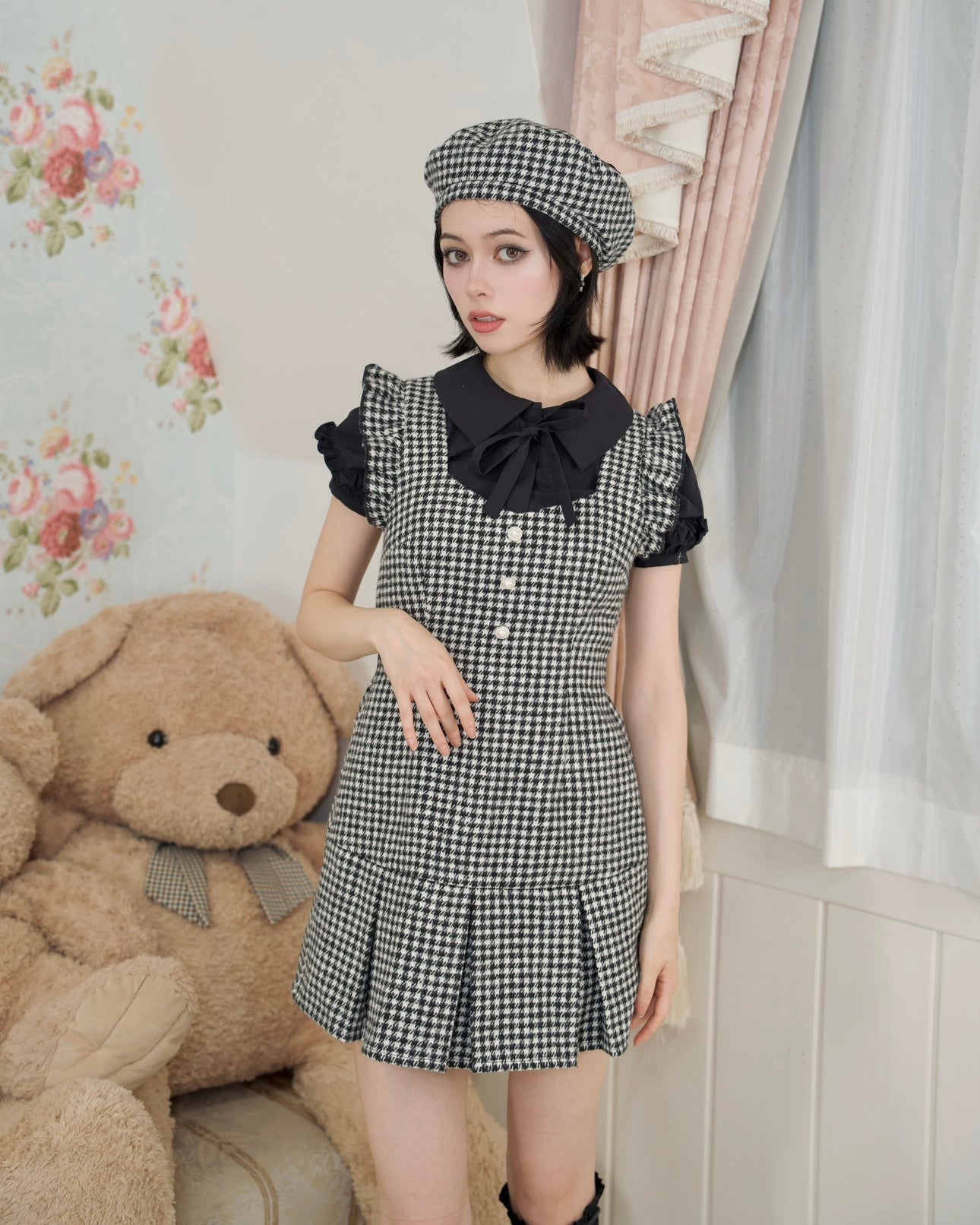 Prep School Idol Black Houndstooth DRESS