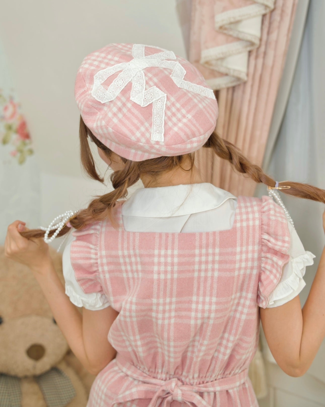 Prep School Idol Beret Pink Check // PREORDER