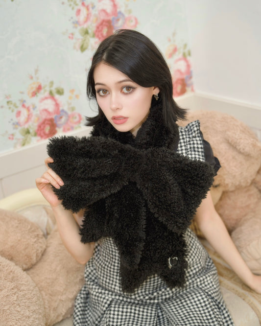 Fluffy Ribbon Scarf BLACK