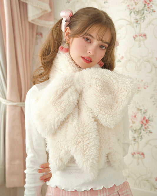 Fluffy Ribbon Scarf WHITE