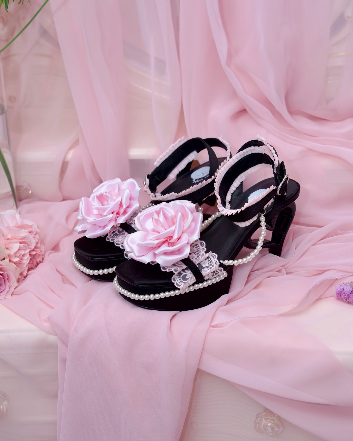 Princess Rose Platform Sandals - Black // PREORDER